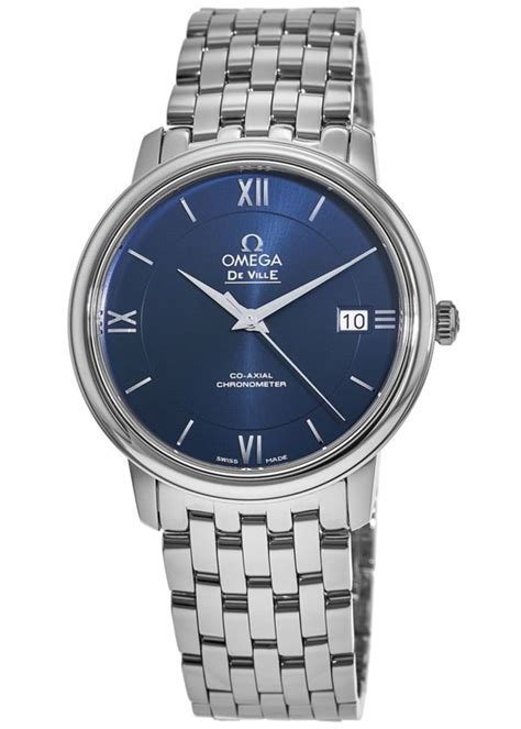 omega de ville prestige blue dial automatic men's watch|omega prestige steel watch.